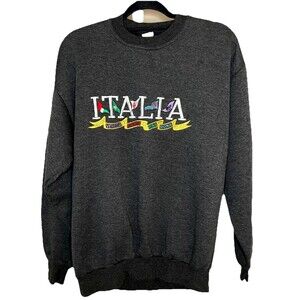 Vintage Cotton Italia Italy Medium Sweatshirt Pisa Roma Venezia Embroidered Flag